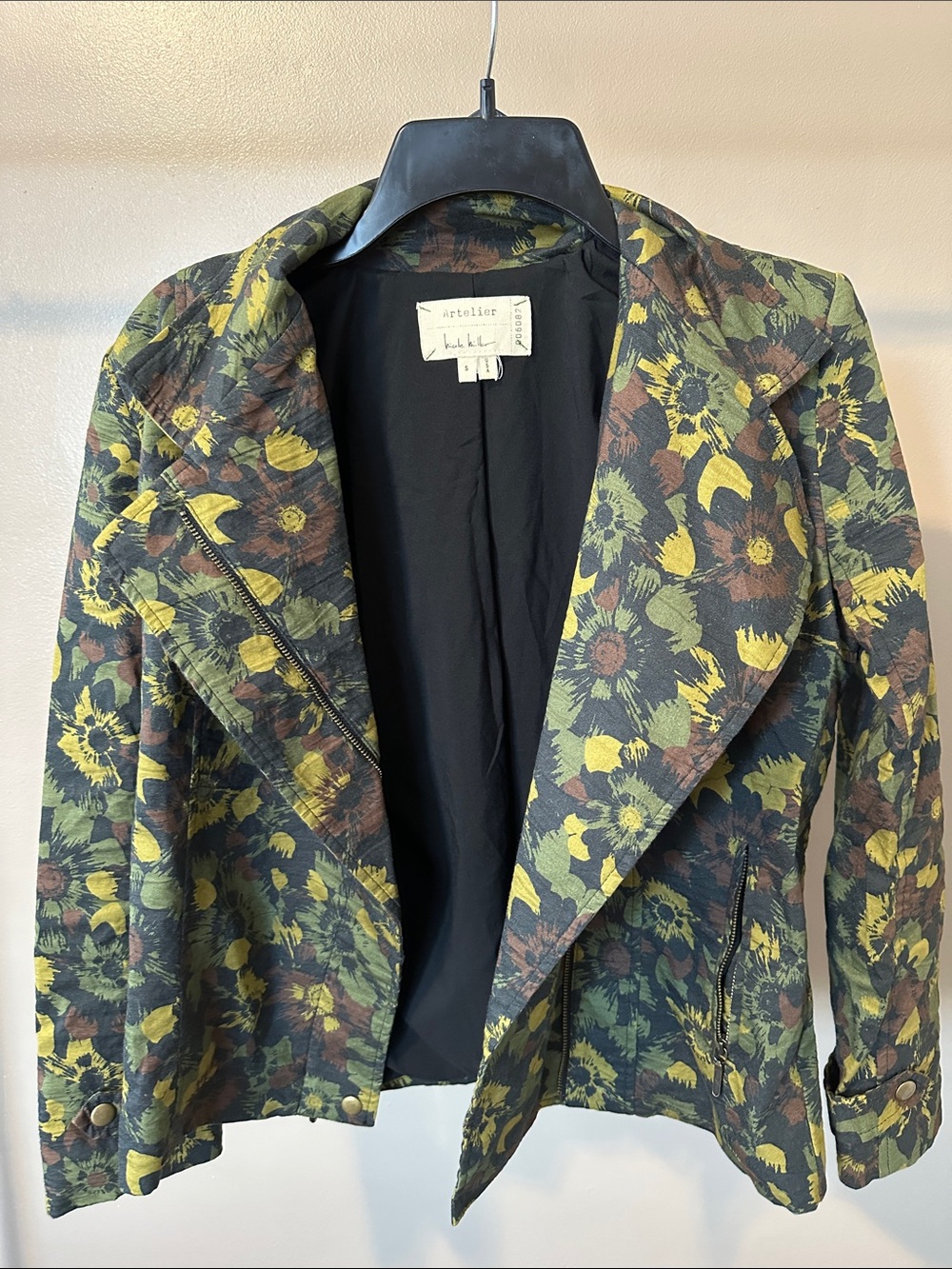Nicole Miller  Yellow Floral Motorcycle Jacket  Size S